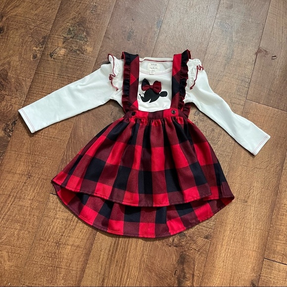 Nwt Disney Minnie Mouse plaid toddler girl dress pippa &Julie red white - Picture 5 of 7